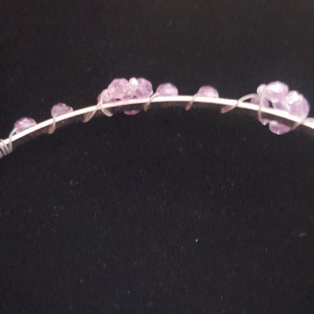 Silver Headband with Purple Plastic Beads🌷1